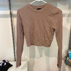 Cropped fitted tan long sleeve shirt